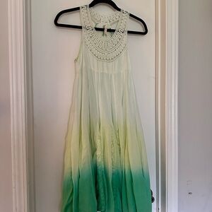 RAGA Cream to Teal Ombre Crochet Yoke Summer Dress